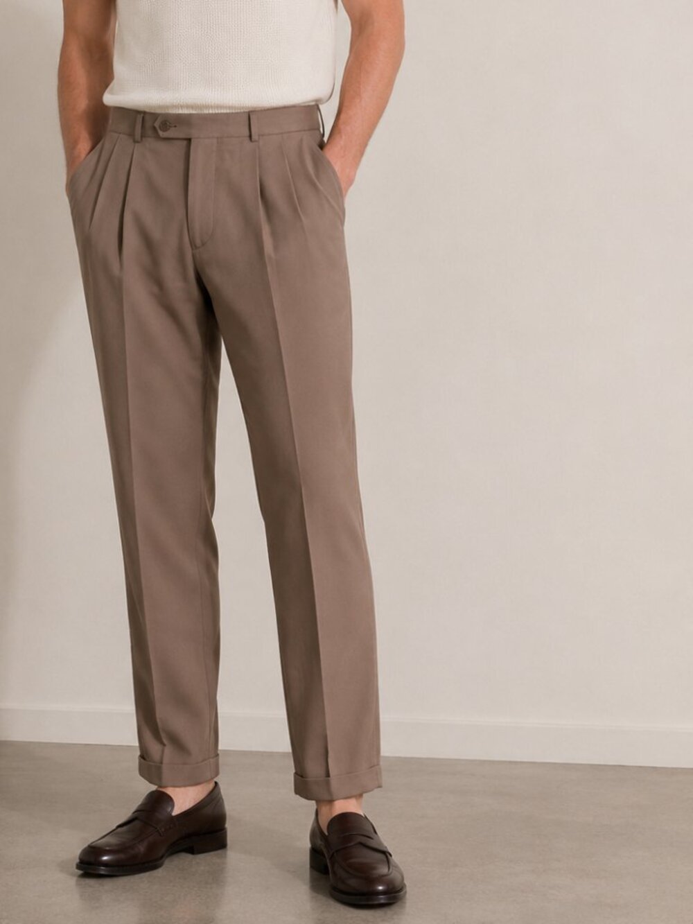 George Men's Pleated Pants Chinos in Khaki Brown